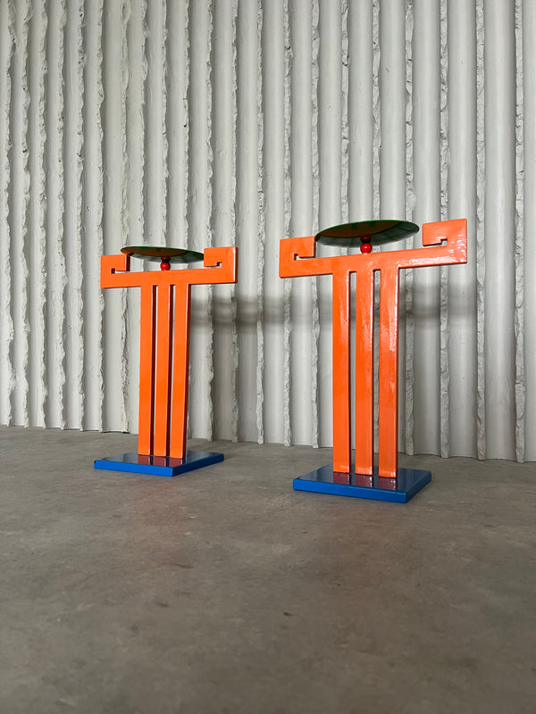 Pair of Memphis Style Sculptural Candle Holders, 1980s