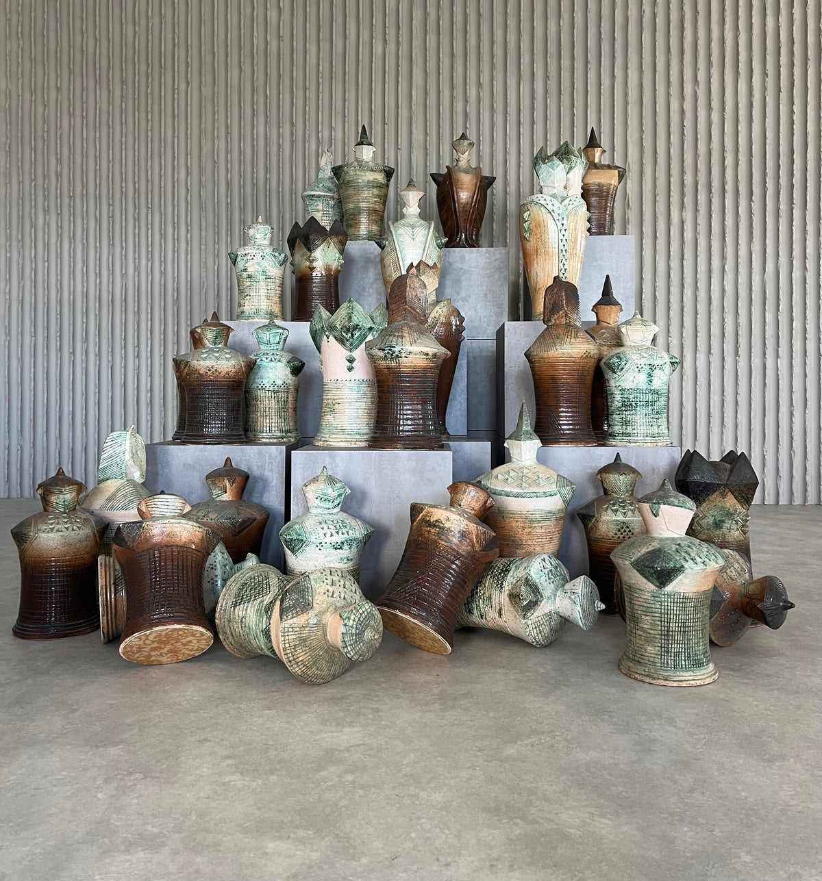 Handcrafted XXL (40-80cm) ceramic sculptural chess set by Maria Kenarova