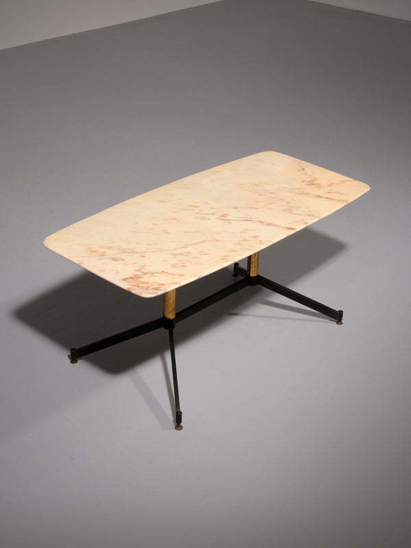 Marble Italy in the Style of Gio Ponti Coffee Table Metal Brass, 1960s