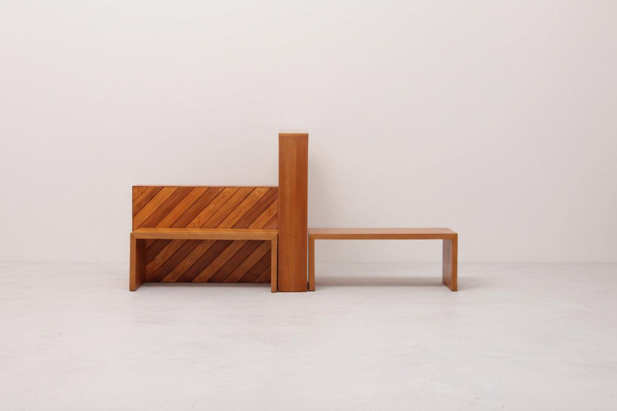 Modulares Buchenholz-Set mit zwei Raumteilern und Bänken, Italien, 1970