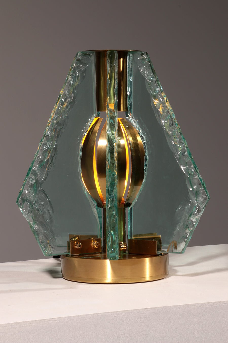Chiselled Glass Table Lamp in Brass by Gino Paroldo for Dinodei, 1960s