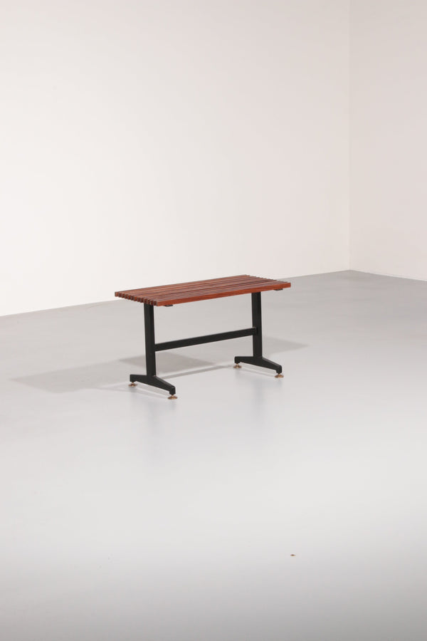 Mid-Century Italian Bench 1960s with Black Metal Frame,and Solid Teak Slats