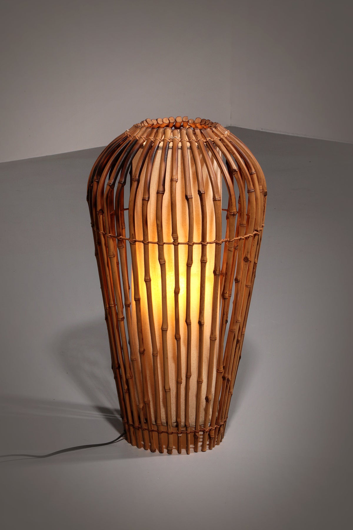 Midcentury-Stehlampe aus Rattan, Bambus und Stoff, Franco Albini, Italien, 1960er Jahre