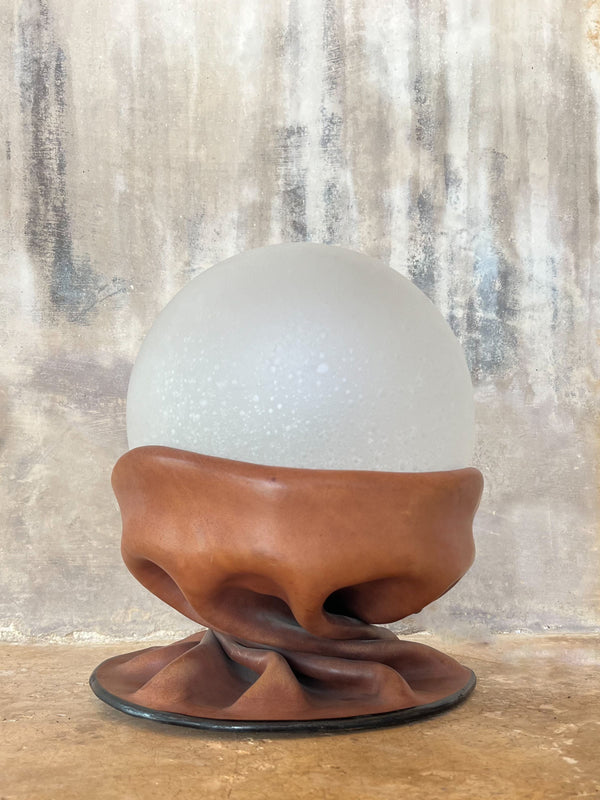 Rare Nova Tecno Table Lamp in Leather and Frosted Glass, Italy, 1970s