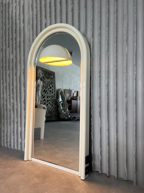 Vintage 1970s Illuminated Mirror with Built-In Socket