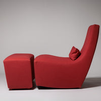 Rocking chair and footstool in red wool by Ligne Roset, France