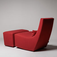Rocking chair and footstool in red wool by Ligne Roset, France