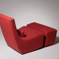 Rocking chair and footstool in red wool by Ligne Roset, France