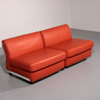 Amanta Modulaire Bank in Oranje Leer Mario Bellini Jaren 60
