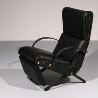 Verstellbarer Relaxsessel P40 aus italienischem schwarzem Leder von Osvaldo Borsani Tecno.