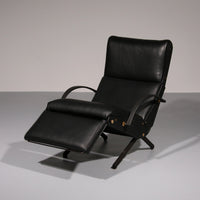Verstellbarer Relaxsessel P40 aus italienischem schwarzem Leder von Osvaldo Borsani Tecno.