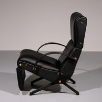 Verstellbarer Relaxsessel P40 aus italienischem schwarzem Leder von Osvaldo Borsani Tecno.