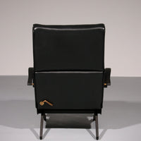 Verstellbarer Relaxsessel P40 aus italienischem schwarzem Leder von Osvaldo Borsani Tecno.