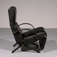 Verstellbarer Relaxsessel P40 aus italienischem schwarzem Leder von Osvaldo Borsani Tecno.