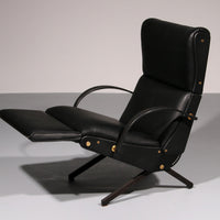 Verstellbarer Relaxsessel P40 aus italienischem schwarzem Leder von Osvaldo Borsani Tecno.