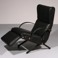 Verstellbarer Relaxsessel P40 aus italienischem schwarzem Leder von Osvaldo Borsani Tecno.