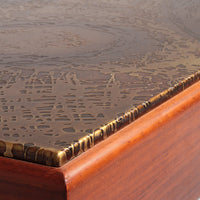 Brutalistischer Couchtisch mit Kupferplatte und Holzgestell, 1970