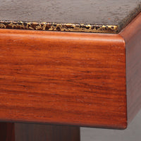 Brutalistischer Couchtisch mit Kupferplatte und Holzgestell, 1970