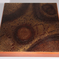 Brutalistischer Couchtisch mit Kupferplatte und Holzgestell, 1970