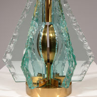 Tischlampe aus gemeißeltem Glas aus Messing von Gino Paroldo für Dinodei, 1960er