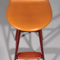 Moderne Deense leren en houten barkruk Model OD-61 van Erik Buch voor Oddense møbelfabrik, 1964