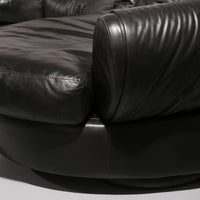 Organisch geformtes, postmodernes Ecksofa aus schwarzem Leder