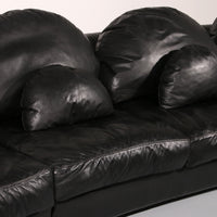 Organisch geformtes, postmodernes Ecksofa aus schwarzem Leder