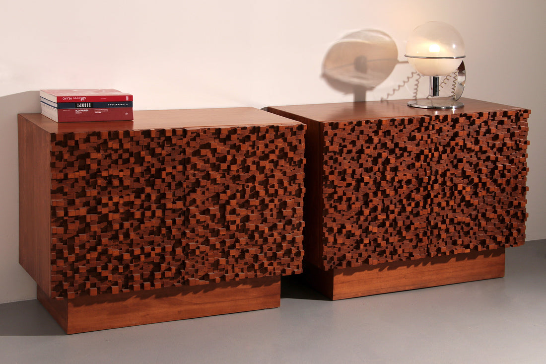 Contemporary Pair of Brutalist Sideboards Made of Solid Wood