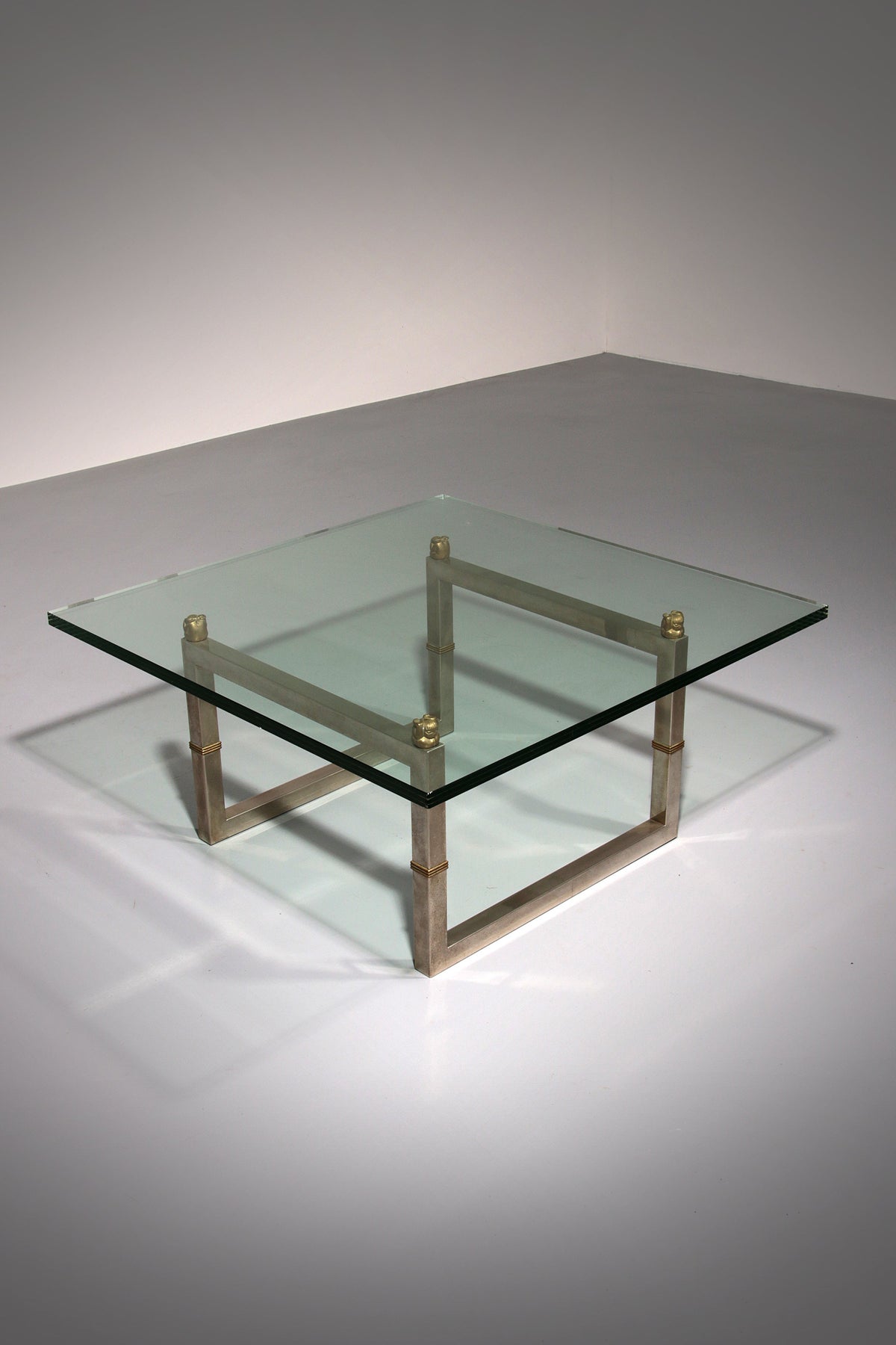 Peter Ghyczy Glas-Couchtisch mit Edelstahlgestell Biri T29