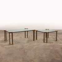 Hollywood Regency Couchtisch aus Goldglas mit Beistelltisch-Set