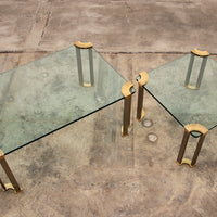 Hollywood Regency Couchtisch aus Goldglas mit Beistelltisch-Set
