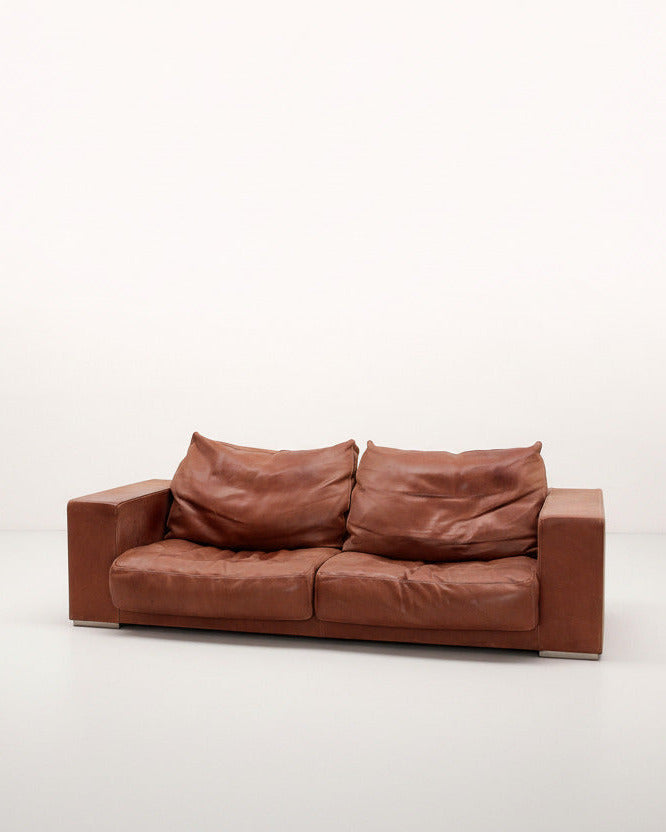 Vintage Cognac Ledersofa Budapest von Paola Navone für Baxter