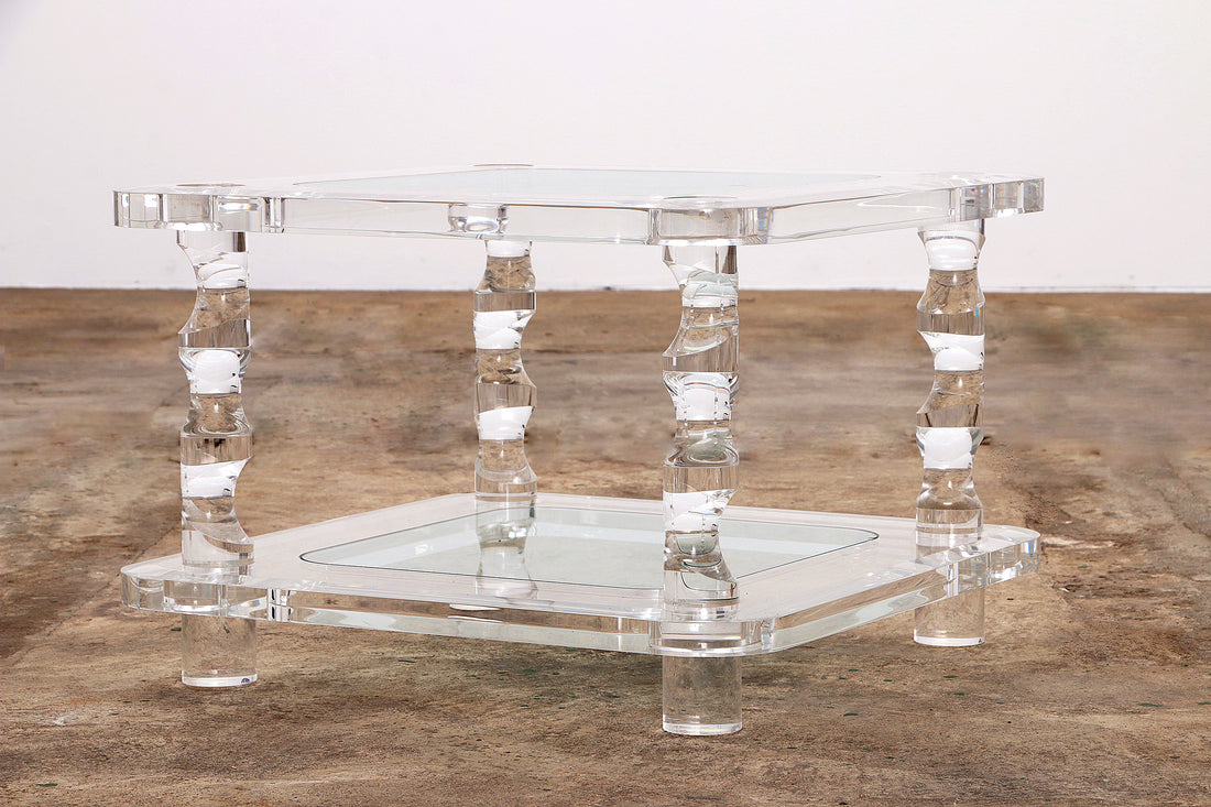 Franse Salontafel Lucite en Glas Maison Romeo, jaren 70