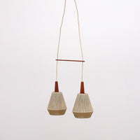 Vintage Teak Hanglamp met Dubbele Kappen, Jaren 60 Zweeds Design