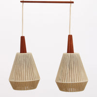 Vintage Teak Hanglamp met Dubbele Kappen, Jaren 60 Zweeds Design