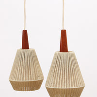 Vintage Teak Hanglamp met Dubbele Kappen, Jaren 60 Zweeds Design