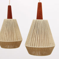 Vintage Teak Hanglamp met Dubbele Kappen, Jaren 60 Zweeds Design