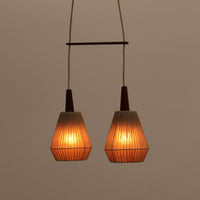 Vintage Teak Hanglamp met Dubbele Kappen, Jaren 60 Zweeds Design