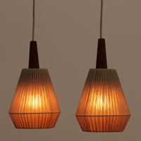 Vintage Teak Hanglamp met Dubbele Kappen, Jaren 60 Zweeds Design