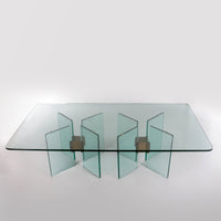 Eleganter Peter Ghyczy T15 Couchtisch aus Glas mit Messingakzenten