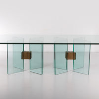 Eleganter Peter Ghyczy T15 Couchtisch aus Glas mit Messingakzenten