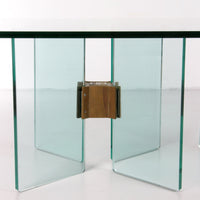 Eleganter Peter Ghyczy T15 Couchtisch aus Glas mit Messingakzenten