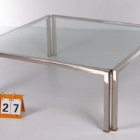 Eleganter Couchtisch aus Glas von Peter Ghyczy, Modell T28d Edelstahl mit Messing