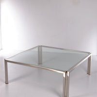 Eleganter Couchtisch aus Glas von Peter Ghyczy, Modell T28d Edelstahl mit Messing
