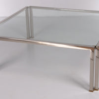 Eleganter Couchtisch aus Glas von Peter Ghyczy, Modell T28d Edelstahl mit Messing