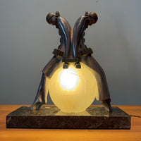 Art Deco aluminium and brass Pierrot & Pierrette table lamp