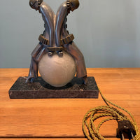 Art Deco aluminium and brass Pierrot & Pierrette table lamp