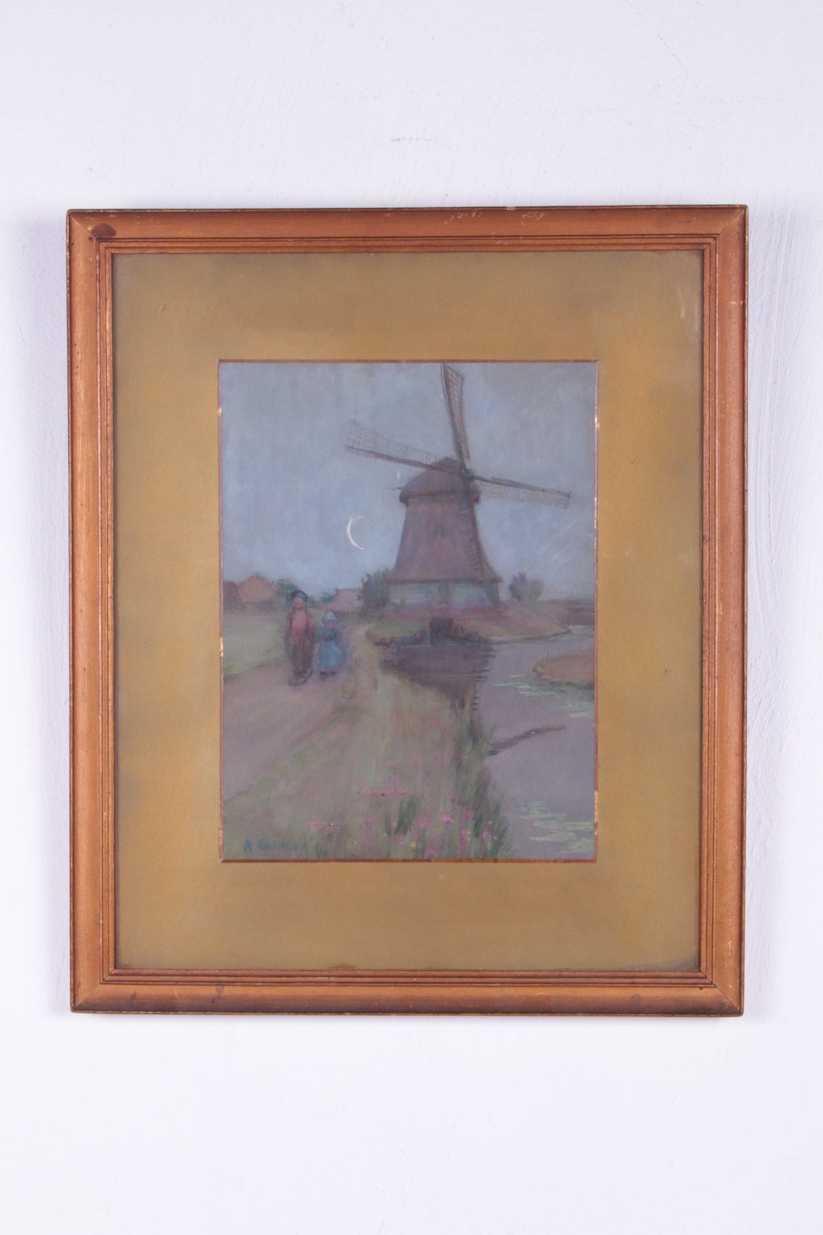 Wunderschönes altes Gemälde einer Landschaft bei Wasco mit einer Mühle, 1923