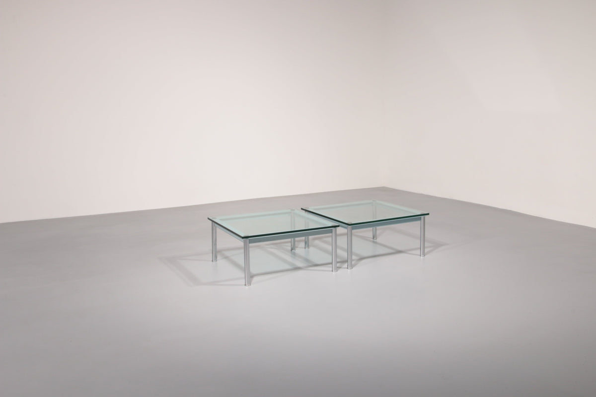 Cassina LC-10 Coffee Table by Le Corbusier – Rare Light Blue Glass Edi