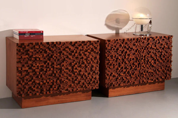 Contemporary Pair of Brutalist Sideboards Made of Solid Wood